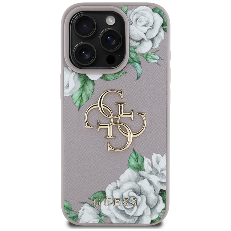 Étui Guess Grained Roses Big 4G logo pour iPhone 16 Pro Max violet - Neuf