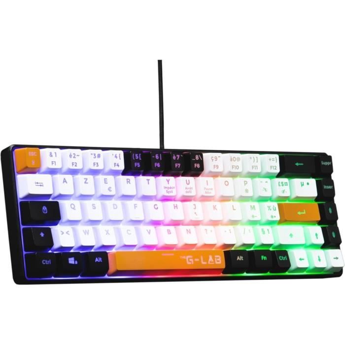 Clavier Gamer - KEYZ HYDROGEN - 60% Format Compact - Rétroéclairé - Filaire - Noir/Blanc/Orange - Neuf