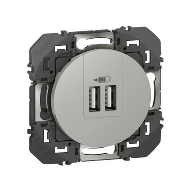 Prise double USB Type-A Legrand Dooxie 3A 15W encastrable effet aluminium Argent
