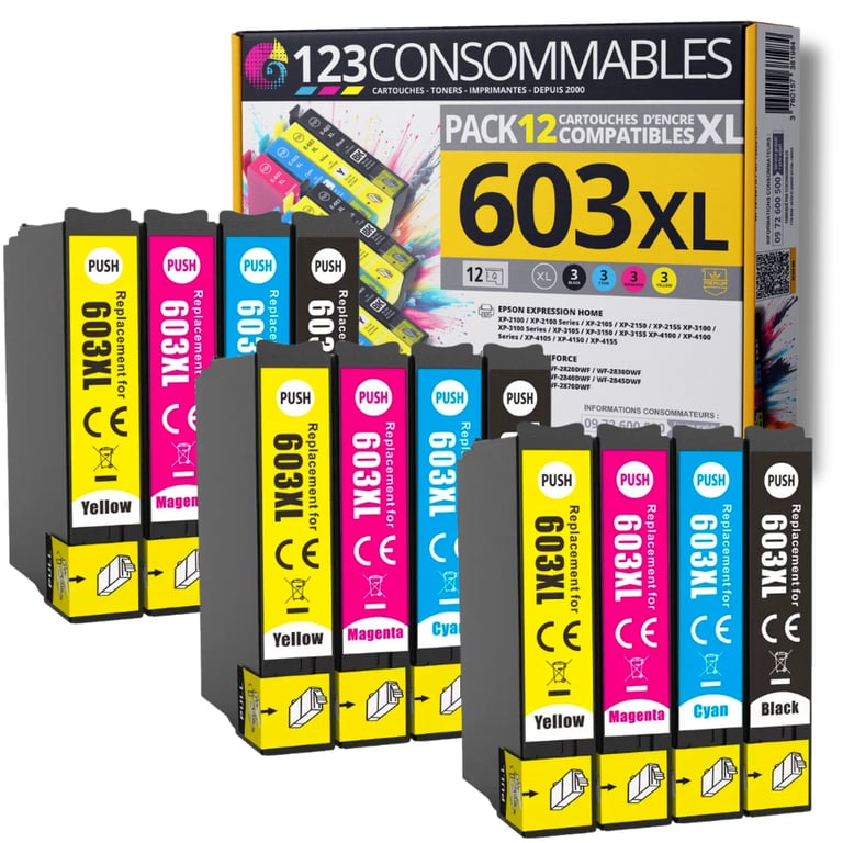 123CONSOMMABLES 603XL Pack 4 cartouches compatibles EPSON 603 Neuf - vue 5