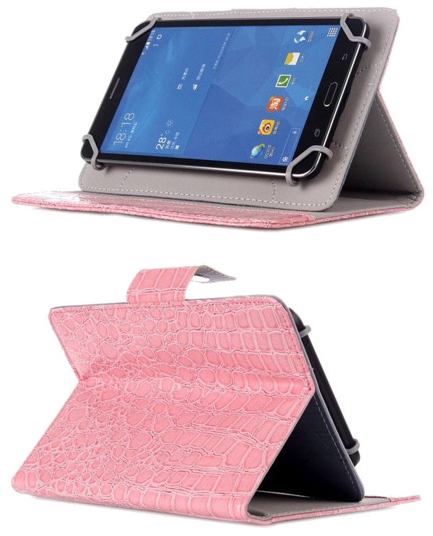 Housse Universelle Simili Peau Crocodile Tablette 7 Pouces Rabat Pression Rose Faux Cuir YONIS