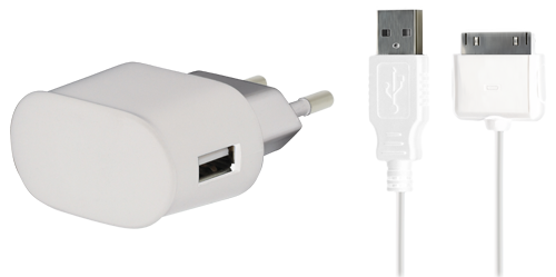 Kit Chargeur USB A 1A + Câble USB A / 30 PIN 1m Blanc Bigben