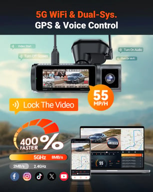 Vantrue N5S Dashcam 4-Canaux 360° WiFi, STARVIS 2, Vision Nocturne IR, 2.7K+1080P*2+1440P Caméras Avant/Arrière/Intérieure, Contrôle Vocal, GPS, Mode Stationnement 24H