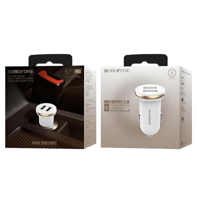 Borofone Cargador de coche rápido con 2 puertos USB 5V/2.1A Blanco