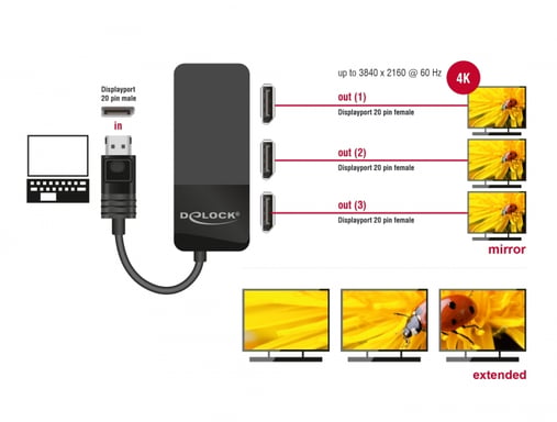 DeLOCK 87737 répartiteur vidéo DisplayPort 3x DisplayPort