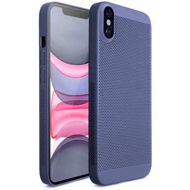 Moozy VentiGuard Coque de téléphone pour iPhone X/XS, Bleu, 5,8 pouces – Housse respirante avec motif perforé pour la circulation de l'air, ventilation, coque de téléphone anti-surchauffe