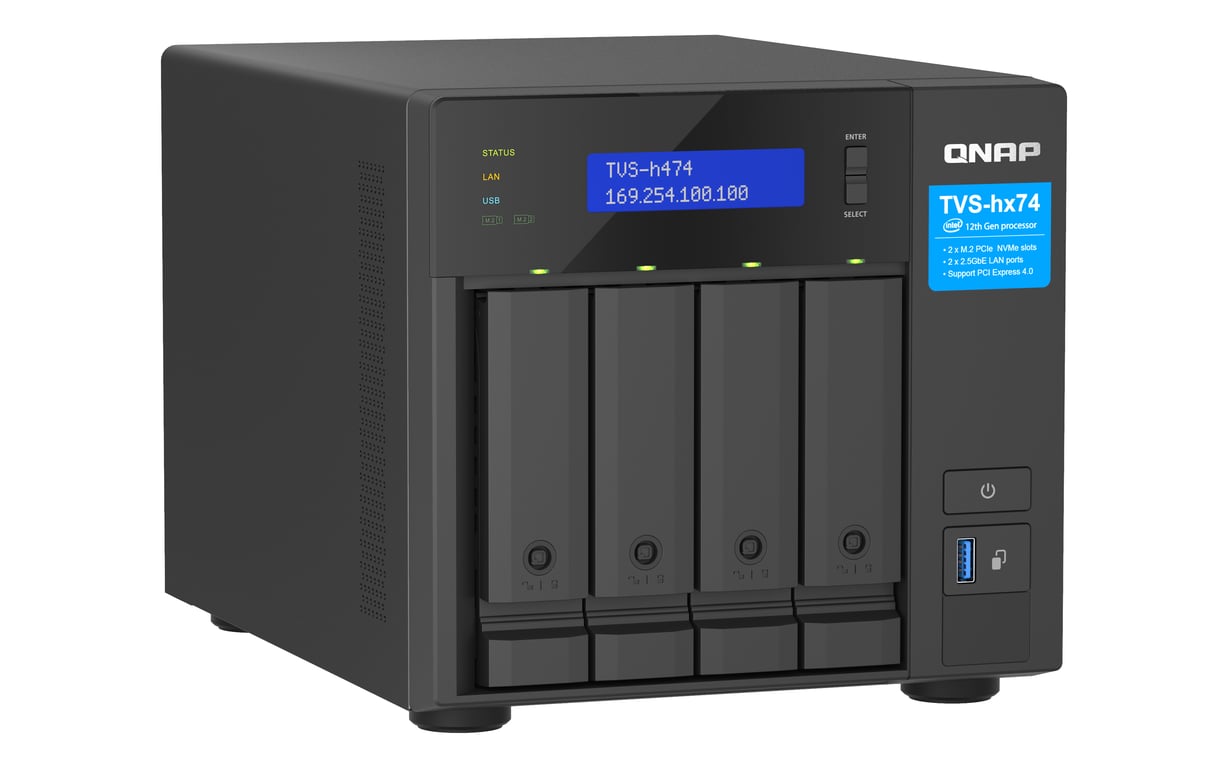Qnap TVS-H474 NAS Tower Intel® Pentium® G7400 8 Go DDR4 0 To QuTS hero Noir - vue 7