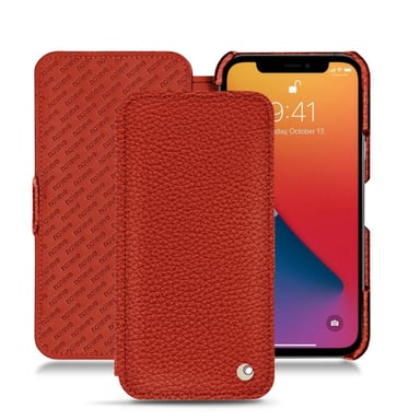 Funda de piel Apple iPhone 13 Pro - Solapa horizontal - Naranja - Piel granulada