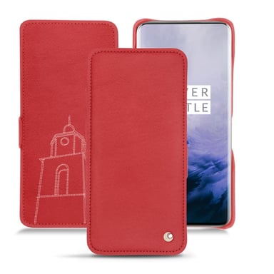 Housse cuir OnePlus 7 Pro - Rabat horizontal - Rouge - Cuir lisse premium