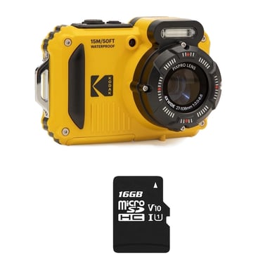 KODAK Pixpro Pack WPZ2 + 1 carte SD Kodak - Compact 16M Pixels, étanche à 15m,  Anti-Choc, Video 720p, Ecran LCD 2,7 - Batterie Li-ion - Jaune