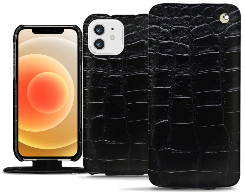 Housse cuir Apple iPhone 12 - Rabat verticalNoir