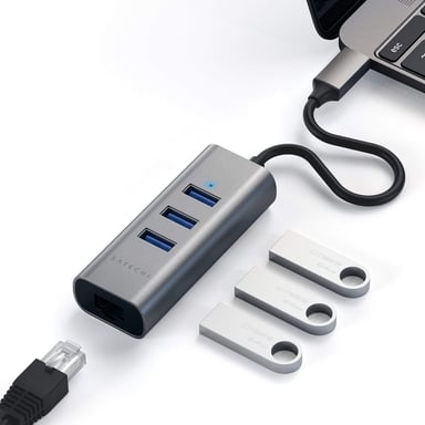 Satechi Hub USB con 3 USB 3.0 y Ethernet 1000Mbps Gris