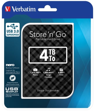 Verbatim Disque dur portable USB Store 'n' Go 3.0, 4 To, noir