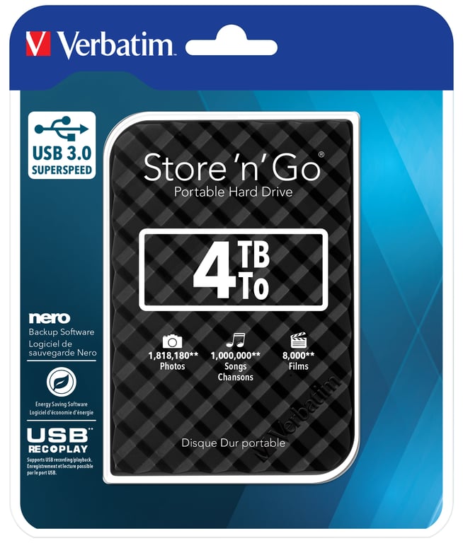 Verbatim Disque Dur Portable USB Store 'n' Go 3.0 4 to - vue 3