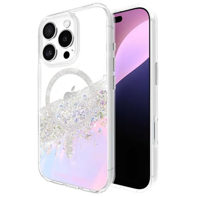 CASE MATE Funda MagSafe para iPhone 14 Plus Decorada con Nácar Rayas de Perlas Elegante Transparente