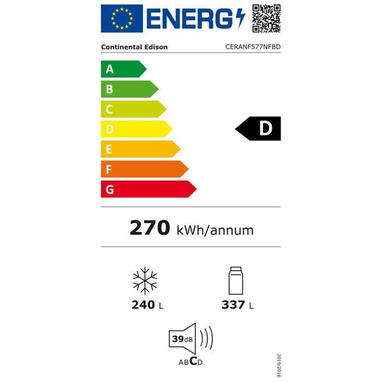 Réfrigérateur américain CONTINENTAL EDISON CERANF577NFBD 577 Distributeur Classe D 91 x 73 x 177 cm Inox - vue 5