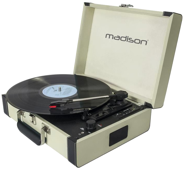 MADISON MAD-RETROCASE-CR - Platine vinyle 33/45/78 tours - Fonction d'enregistrement USB & SD - Blue