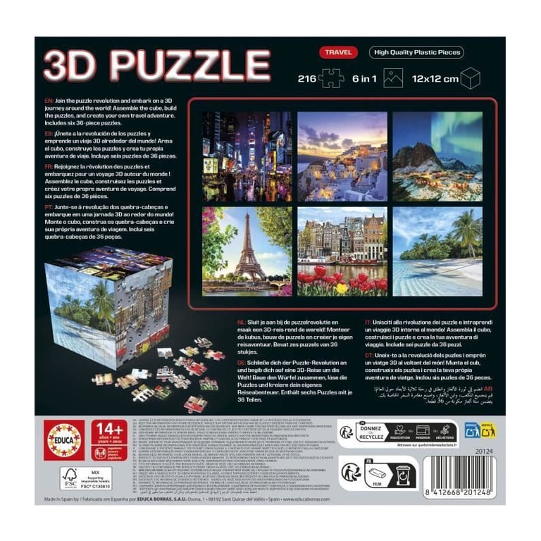 Educa 3D Puzzle Cube Art | Puzzle en Forme de Cube avec 216 Pièces | 6 Puzzles de 36 Pièces | Défi Ludique pour Enfants dès 20123 - vue 9