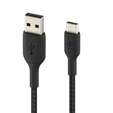 Cable trenzado USB-C Boost Charge de Belkin (cable de carga USB-C a USB-A, cable USB Type-C para Samsung, Pixel, iPad Pro, Nintendo Switch, etc.; 1 m, negro).