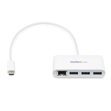 StarTech.com Hub USB-C a 3 porte con Gigabit Ethernet - USB 3.0 (5Gbps) - Da USB-C a 3x USB-A - Bianco