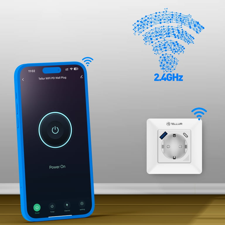 Tellur Smart WiFi Enchufe de Pared, 3600W, 16A, PD20W, USB 18W, lectura de energía, blanco