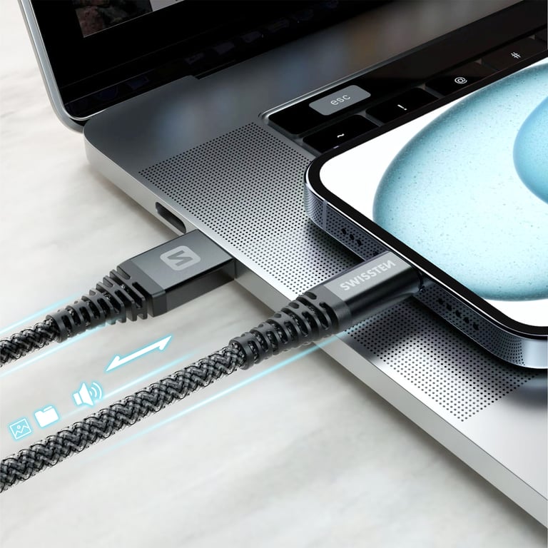 Câble USB C Fibre Aramide 1.5m Charge Rapide Prise USB Swissten Neuf - vue 5