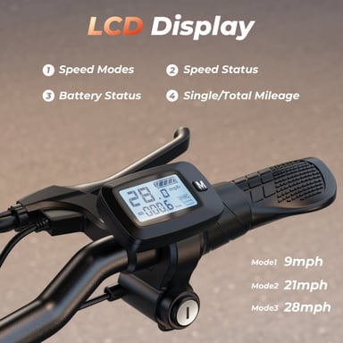 iScooter F3 Vélo Électrique 1000W 28MPH 37Miles 10'' Pneumatique Selle Panier 264LBS Charge Freins Tambour Av/Ar + Électronique LCD 3 Modes