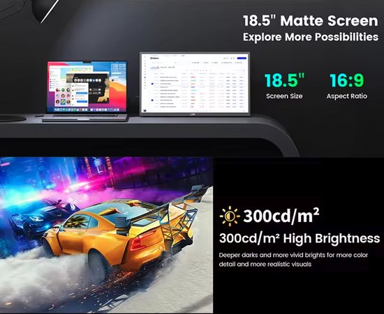 Moniteur portable Lipa HDR 80 Full HD 18 5 pouces Écran portable Écran d'ordinateur Écran 100 Hz HDMI 2x USB C Neuf - vue 2