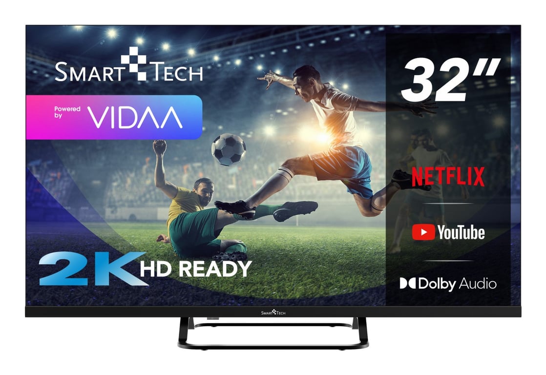 Smart Tech 32HV02V 32 TV LED HD 80cm VIDAA Molotov Netflix Prime Video Disney+ Youtube Plex 3xHDMI 2xUSB Mode Hotel - vue 2
