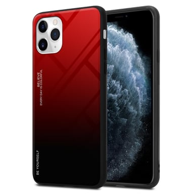 Coque pour Apple iPhone 11 PRO MAX en ROUGE - NOIR Housse de protection Étui bicolore en silicone TPU et dos en verre trempé
