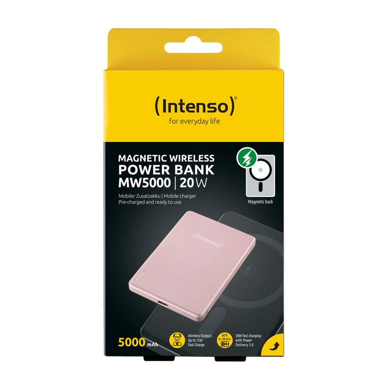 Intenso Batterie Externe Magnétique MW5000 5000 mAh – Compatible MagSafe Charge Sans Fil USB C PD Fine & Compacte – Testée en Allemagne – Rosé Neuf - vue 3