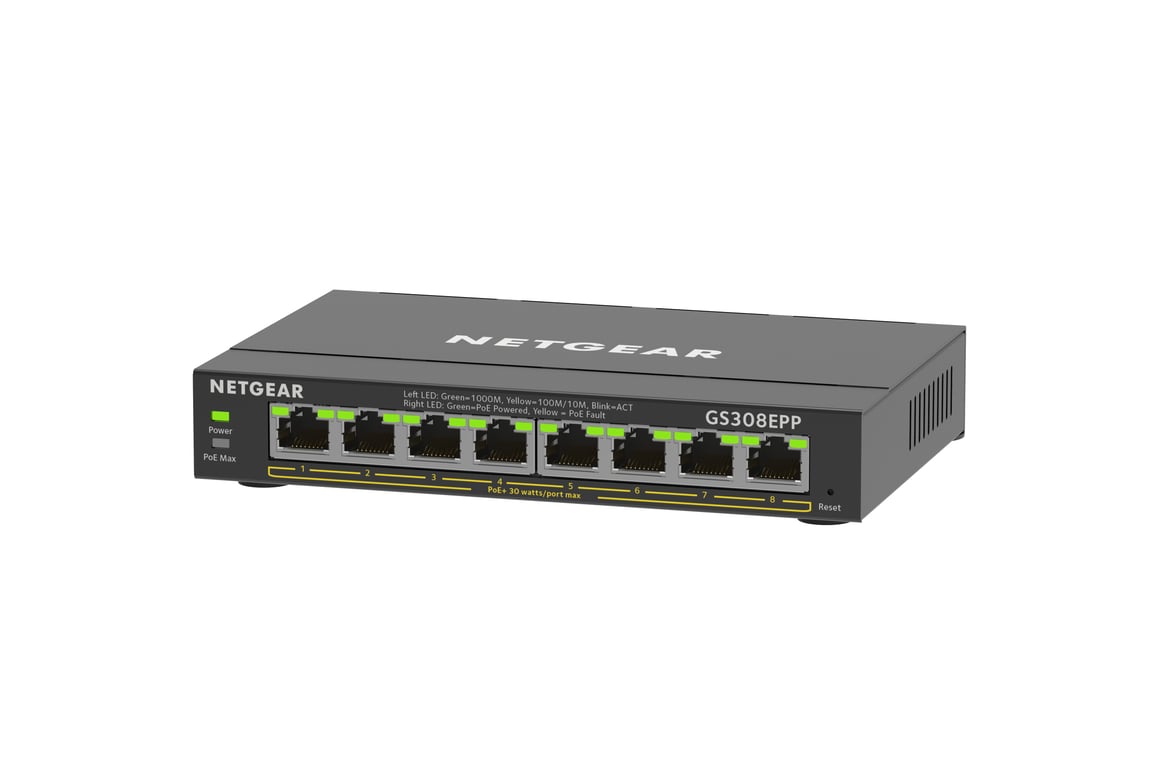 NETGEAR GS308EPP Géré L2L3 Gigabit Ethernet 101001000 Connexion Ethernet supportant 'alimentation via ce port PoE Neuf