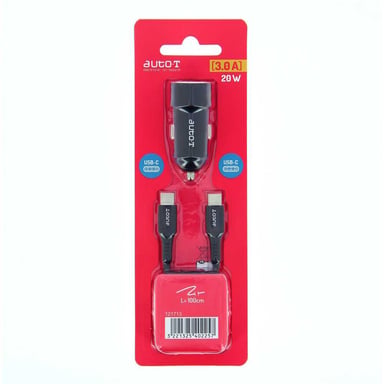 Kit cargador de coche USB-C AUTO-T 540225 20W (5A) 12/24V + cable USB-C 1m antracita