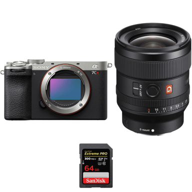 Appareil photo hybride Sony A7CR Silver + FE 24mm f/1.4 GM + 1 SanDisk 64GB Extreme PRO UHS-II + Ebook ''20 astuces pour des images qui claquent''