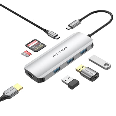 Vention TOJHB station d'accueil Avec fil USB 3.2 Gen 1 (3.1 Gen 1) Type-C Gris, Argent