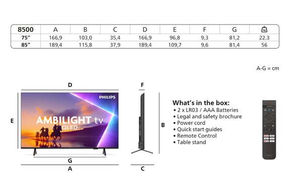 Philips 75PUS8500 - QLED - vue 3