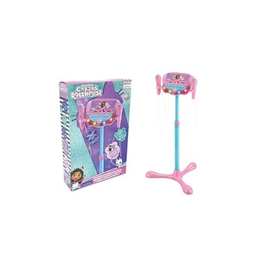 Microphone karaoke sur pied LEXIBOOK Gabby's Dollhouse 2 micros haut-parleur Bluetooth effets lumineux rose/bleu/violet