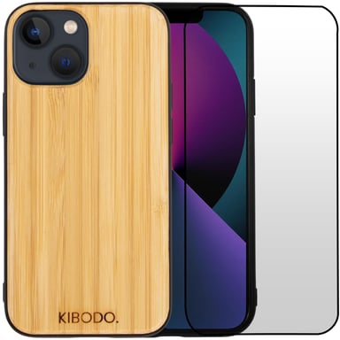 Coque iPhone 13 mini Bois Bambou & TPU - Verre Trempé 9D Offert - Légère & Résistante - Protection Élégante pour Votre Téléphone