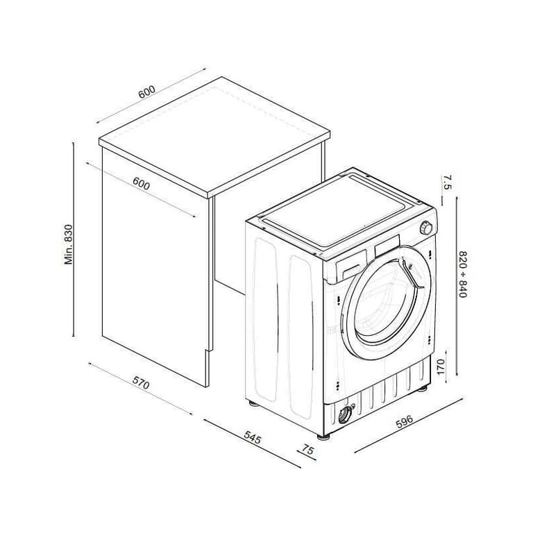 Lave-linge intégrables 7kg CANDY 1200tr/min 59.6cm D, CBW27D1E-S - Neuf
