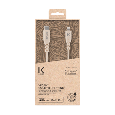 Cable vegano bio USB-C a Lightning certificado MFi Apple Carga/Sincronización (1M), Beige