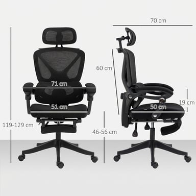 Roline Chaise de Bureau Ergonomique Inclinable Maille Noir Repose-Pied