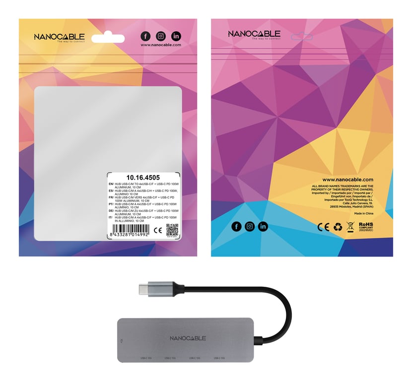 Hub Nanocable USB C 3.2 avec 4x Ports USB C 3.2 + 1 Port USB C PD Vitesse de transfert jusqu'à 10Gbps Câble 0 10m Neuf - vue 2