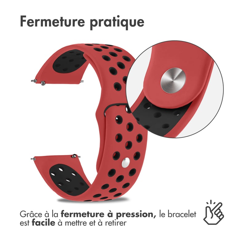 imoshion Bracelet sport en silicone - Connexion universelle 20 mm - Red & Black - Neuf