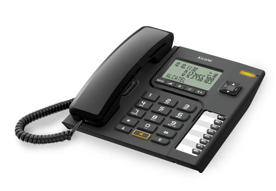 Telefono desktop con cavo. Schermo 3 righe. A mani libere. 8 memorie dirette. CLI Tipo II. Non ha bisogno di alimentazione. Chia
