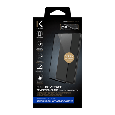 Protector de pantalla de cristal templado (100% cobertura de superficie) para Samsung Galaxy A72 4G/5G 2021, Negro