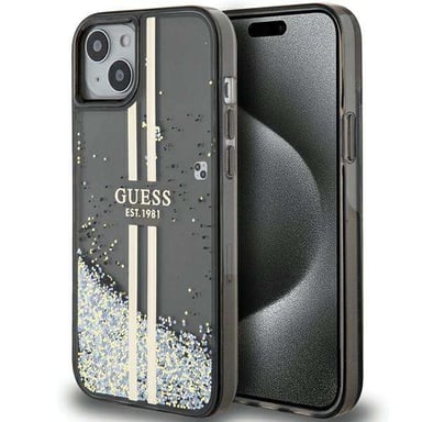 Custodia Guess per iPhone 15 Plus 6.7'' nero Custodia rigida Liquid Glitter Gold Stripes