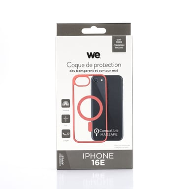 We Coque de protection RUBBER APPLE IPHONE 16E - Dos transparent–contour mat rouge - Compatible MAGSAFE