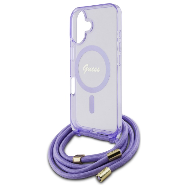 Guess Coque IML Crossbody Cord Script MagSafe avec cordon pour iPhone 16 Violet - vue 3