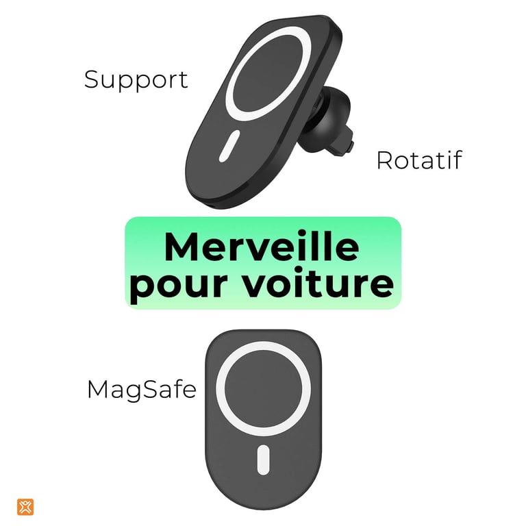 CHARGEUR DE VOITURE MAGNÉTIQUE 15W - COMPATIBLE APPLE MAGSAFE - SUPPORT DE  VENTILATION - XtremeMac