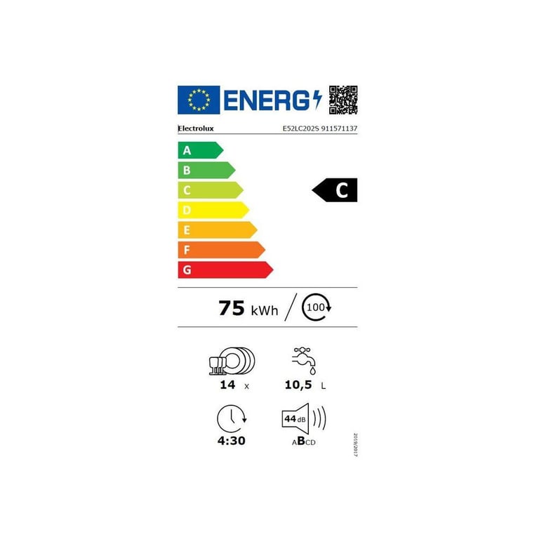 Lave vaisselle tout encastrable ELECTROLUX E52LC202S 14 couverts Inverter L60cm tiroir à couverts 44 dB Classe C - vue 4